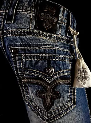 $220 Mens Rock Revival Jeans  Lucio  Leather Inserts Boot 32 X 32 • $79.99