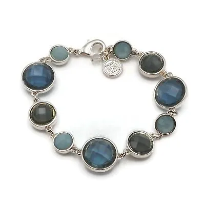 Vintage Dana Buchman Silver Tone Blue And Gray Acrylic Beaded Fashion Bracelet • $14.99