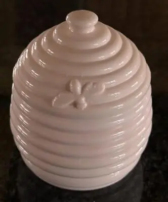 Jeanette - Shell Pink Milk Glass Honey Jar W/ Bee Motif - 1950's - Excellent • $34.99