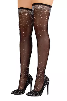 Liliana Shoes Kimera Black Thigh High Heel Fitted Bedazzled Stocking Boots (8) • $19.95