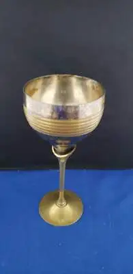 Vintage Brass Wine Goblet Stemmed Chalice Cup Unique Design 8.75  Tall • $17.99