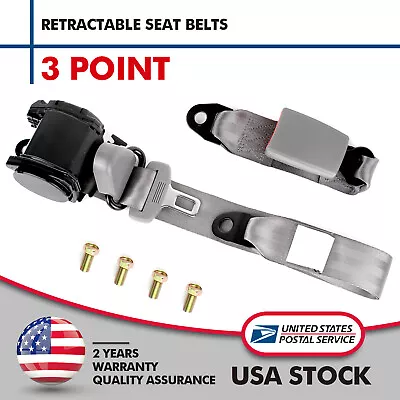 1× Gray Retractable 3 Point Seat Belt Straps Car Vehicle Adjustable Belt Kit • $29.88