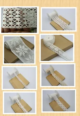 5 M White And Cream Scalloped And Broad Crochet Vintage Like Sewing Lace Trim  • £3.95