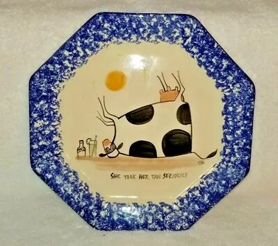 Molly Dallas Spatterware Cow Plate  She Took Her Tan Seriously!  Octagon 1996  • $29.99