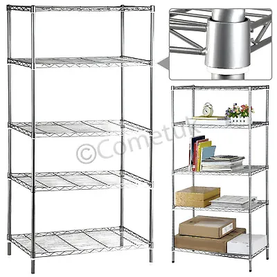 £36.99 • Buy 5 Tier Metal Storage Rack/Shelving Silver Wire Shelf Kitchen/Office Units Stand