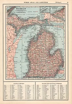 1921 Antique MICHIGAN State Map Gallery Wall Decor Vintage Map Of Michigan 1544 • $20.25
