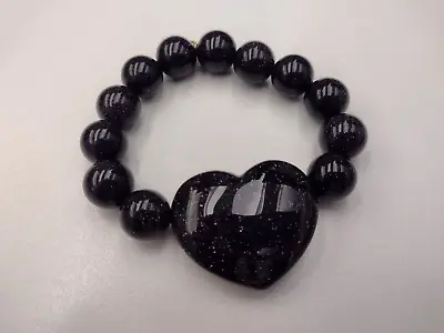 Lola Rose  Black Goldstone Beaded Bracelet With Black Heart • £25