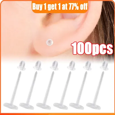 100× Clearplastic/Acrylic Transparent/Clear Earrings Work/School Invisible Stud • £3.04