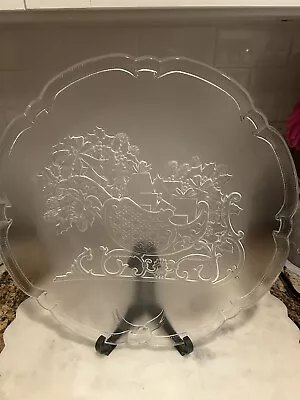 Vtg. ? MIKASA Glass Christmas Plate Tray Sculpted Sleigh & Gifts 14 5/8” Heavy • $21.95