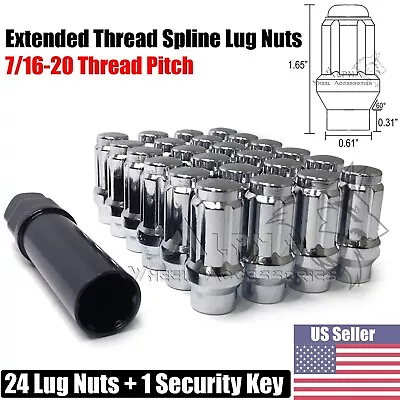 24 Chrome 7/16 Spline Extended Thread Lug Nuts For Chevy GMC Blazer K10 K5 V1500 • $25.95