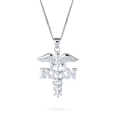 RN Registered Nurse Caduceus Pendant Charm Sterling Silver Necklace • $29.99