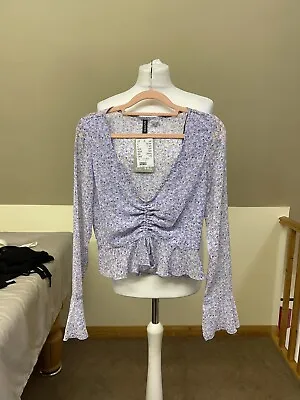 H&M Purple Floral Ruched Front Top Size UK Small Brand New With Tags • £10.50