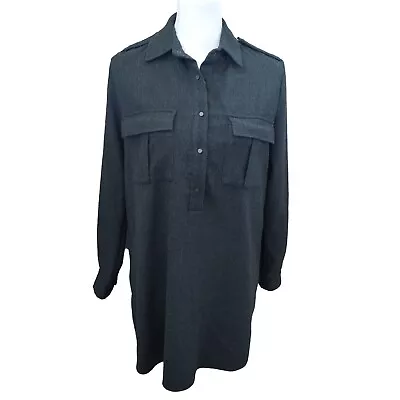 ZARA Gray Military Style Long Sleeve Collared Shirt Dress Tunic Size Medium • $28.99