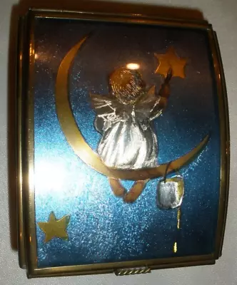 Vintage Via Vermont 1993 Handcrafted Trinket Box Moon Star Angel Painting Blue • $19.99