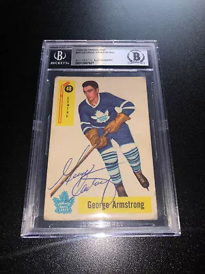 George Armstrong Signed 1958-59 Parkhurst Card #48 Maple Leafs BAS Slabbed • $499.99