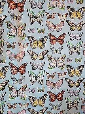 Vintage Butterflies On Pale Blue Cranston VIP Fabric By The Yard Butterfly • $7