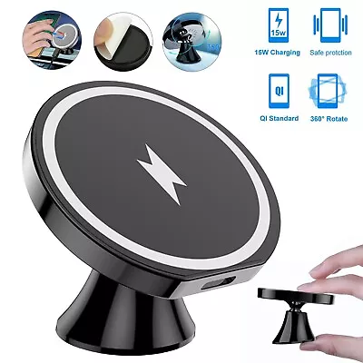 15W Magnetic Car Wireless Charger Phone Holder Mount MagSafe For IPhone • £9.59