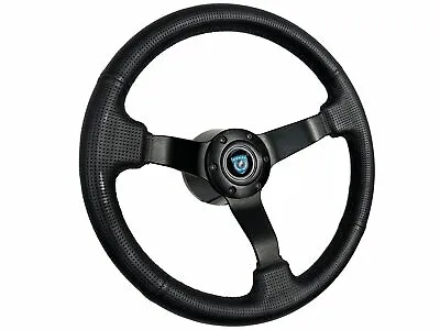 BMW E28 E30 E32 6-Bolt Leather Short Hub Steering Wheel Kit Blue Emblem M • $206.99