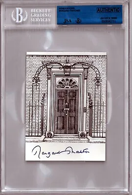 Margaret Thatcher Signed 3.5x5 #10 Downing St  Sticker- JSA/Beckett Encapsulated • $264.95