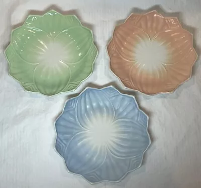 Vintage Anchor Hocking Milk Glass Lotus 3 Plate Set Green Peach Blue Pastel • $9.99