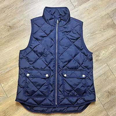 J Crew Quilted Down Vest Women's Medium Navy Lightweight Gold Snap Buttons • $22.99