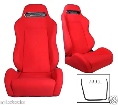 2 Red Cloth Racing Seats RECLINABLE W/ SLIDERS Fit For Ford Mustang • $285.50