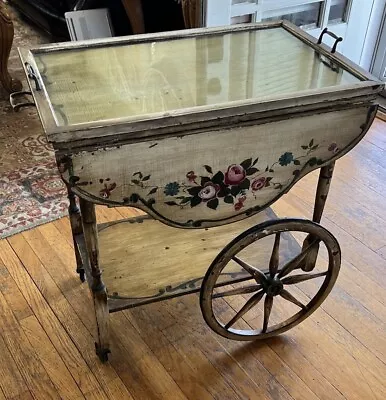 Stunning Antique Vintage Wood And Glass Bar Cart/Tea Cart Serving Bar • $1800