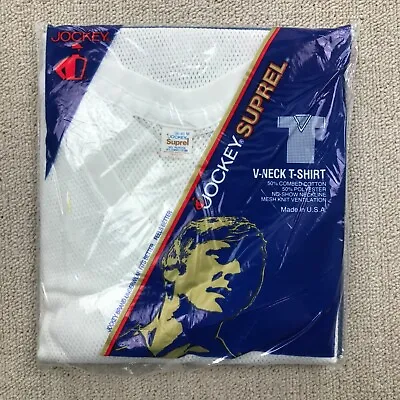 VINTAGE 80s Jockey Suprel Mesh T Shirt Mens Medium Sheer White V Neck 1980s NEW • $45
