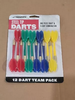 Triumph Steel Tip Dart Set -Multicolor- Red Blue Green Yellow - 12 Pack Team Set • $7.99