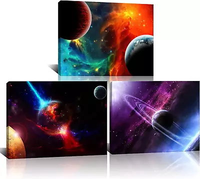 3 Pieces Abstract Space Canvas Wall Art Planets In Outer Space Artwork Modern Ho • $44.60