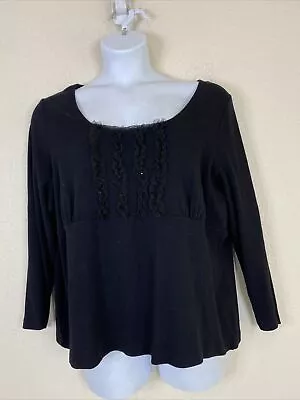 Venezia Womens Plus Size 18/20 (1X) Black Knit Ribbon Scoop Blouse Long Sleeve • $13.33