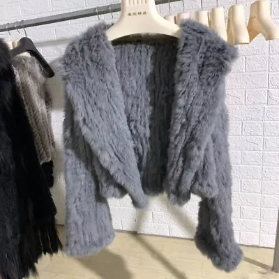 Winter Women Real Rabbit Fur Coat 100% Natural Fur Jacket Loose Hooded Jackets • $83.77