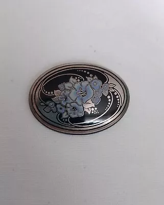 Vintage MICHAELA FREY Signed Blue Silver Enamel Flower Stamped Brooch • £7