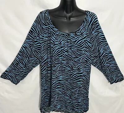 Michael Kors Womens Scoop Neck Top Blouse Tunic Shirt Aqua/Black Plus Size 3X • $24.99