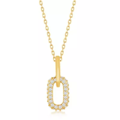 Sterling Silver Micro Pave CZ Paperclip Necklace - Gold Plated • $48