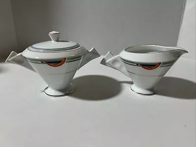 Vintage Mikasa Fine China Deco Rainbow Laf 01 Creamer And Sugar Dish Set • $49.98