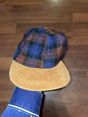 Vintage Wool And Leather Baseball Cap Purple Plaid Hat Adjustable Dad • $21.99