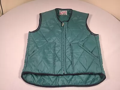 VTG Lee Outerwear Vest Mens Large Green 70s Western Diamond Quilted TALON ZIP • $23.77