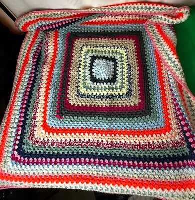 HAND CROCHET Pink  EDGED GRANNY SQUARE BLANKET 43 Inches SQUARE • £14.99