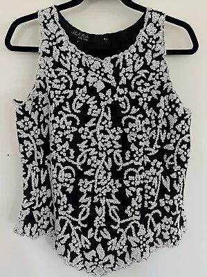 JKARA Top Women Large Black Beaded Floral Scalloped Hem Neckline Sleeveless • $18.50