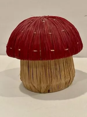 Decorative Mushroom Figurine String Holder Rattan Covered Cardboard Unique • $25.49