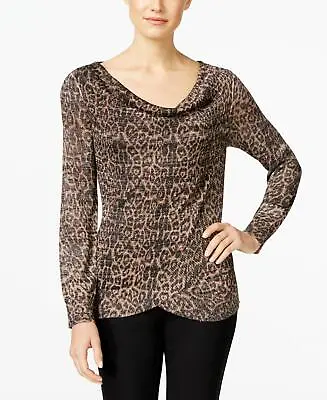 INC Women's Metallic Animal Print Crossover Sweater Brown/Beige Medium M • $7.53