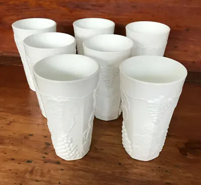 Vintage Colony Harvest Milk Glass Coolers Tumblers Set Of 7 Grapes And Leaves • $0.99