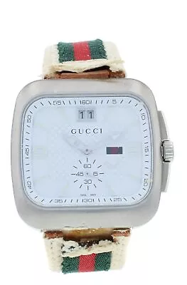 Pre-Owned Gucci Coupe 40mm White Dial Leather Strap Quartz Men's Watch YA131303 • $299
