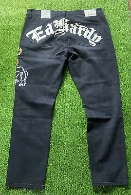 NWT Ed Hardy Jeans Denim 5 Pocket Embroidered Skull Snake Panther Men Sz 40 Blk • $70
