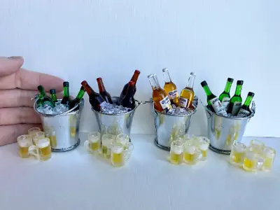 10 Pcs Miniature Beer Champagne Bottle Ice Bucket Mug Cup Set Handmade • $18.79