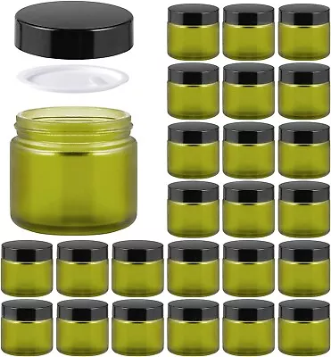 Green Frosted GLASS JARS With Lids Round Small Clear Container Jar 2 Oz 24 Pack • $25.49