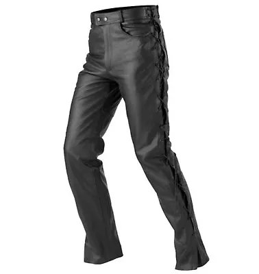 Mens Motorbike Motorcycle Fashion Genuine Leather Side Laced Disco Trouser • $62.17