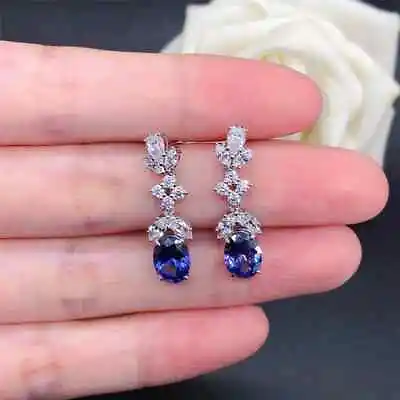 4.20Ct Oval Cut Lab-Created Tanzanite Drop/Dangle Earrings 14K White Gold Plated • £110.71