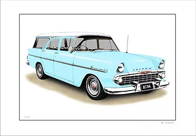 1962 Holden Ek  Station Wagon  Limited Edition Car Drawing Print (8 Car Colours) • $16.50